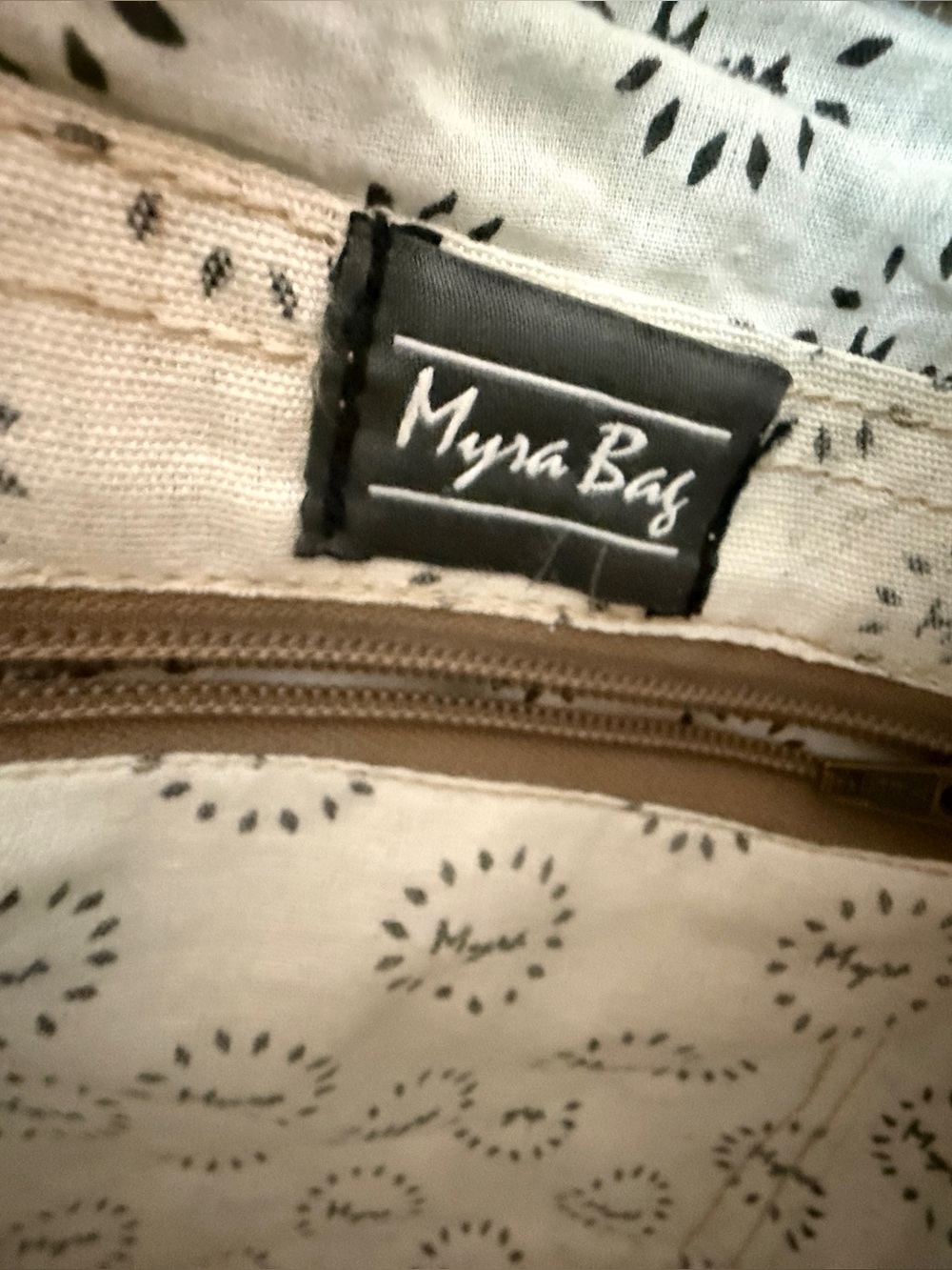 Myra Bag Blue Canvas Floral Tote Bag with Brown Accents - Picture 6 of 8